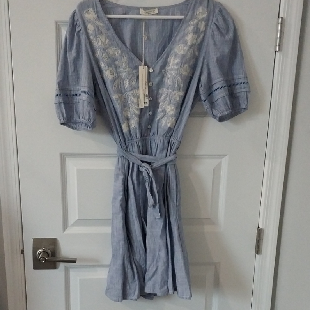 Lovestitch Sky Blue Mini Dress with White Embroidery